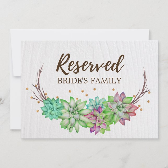 Invitación Letrero Reservado de Boda de Suculentas Florales R (Anverso)