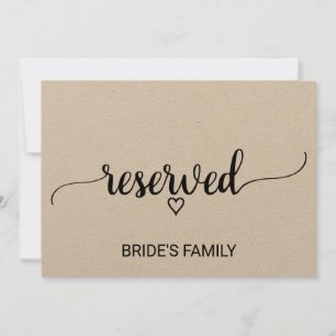 Invitación Letrero Reservado de Caligrafía Kraft Simple