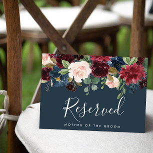 Invitación Letrero Reservado Radiant Bloom Boda   Azul Marino