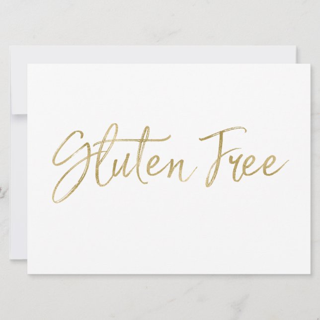 Invitación Letrero "Sin Gluten" | Estilo Letra a Mano Dorada (Anverso)