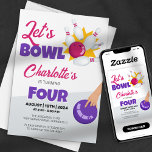 Invitación Let's Bowl Kids Bowling Birthday Party<br><div class="desc">Prepárate para divertirte con esta adorable invitación de cumpleaños relacionada con el tema de los bolos. Perfecto para el cumpleaños de una niña pequeña, este diseño cuenta con un lindo boliche y una feliz bola de bolos. Personalice los detalles de su fiesta con una invitación única que le dará una...</div>