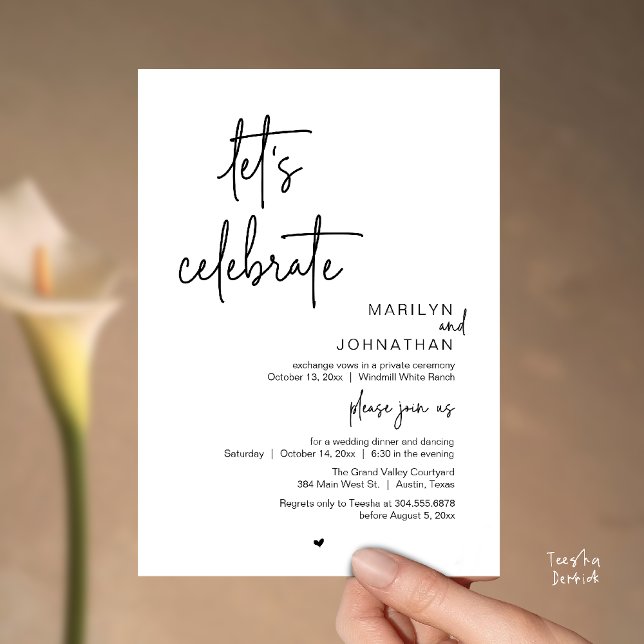 Invitación Let's Celebrate, Minimal Modern Wedding Reception (Let's Celebrate, Modern Minimal Wedding Reception dinner dancing Invitation card black and white)