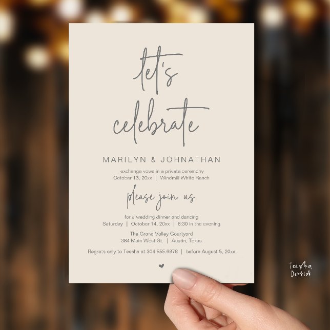 Invitación Let's Celebrate, Modern Minimal Wedding Reception (Let's Celebrate, Modern Minimal Wedding Reception dinner dancing Invitation card cream grey)
