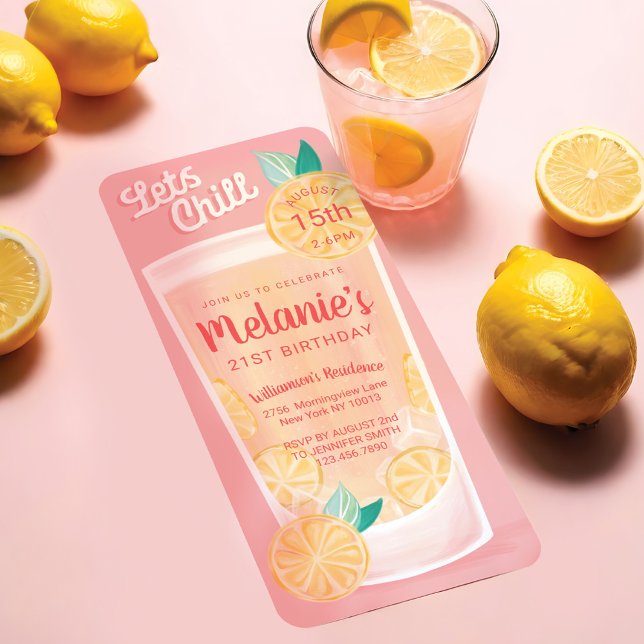 Invitación Lets Chill Pink Lemonade Cocktail Glass Birday (Lets Chill Pink Lemonade Cocktail Glass Birthday Invitation)