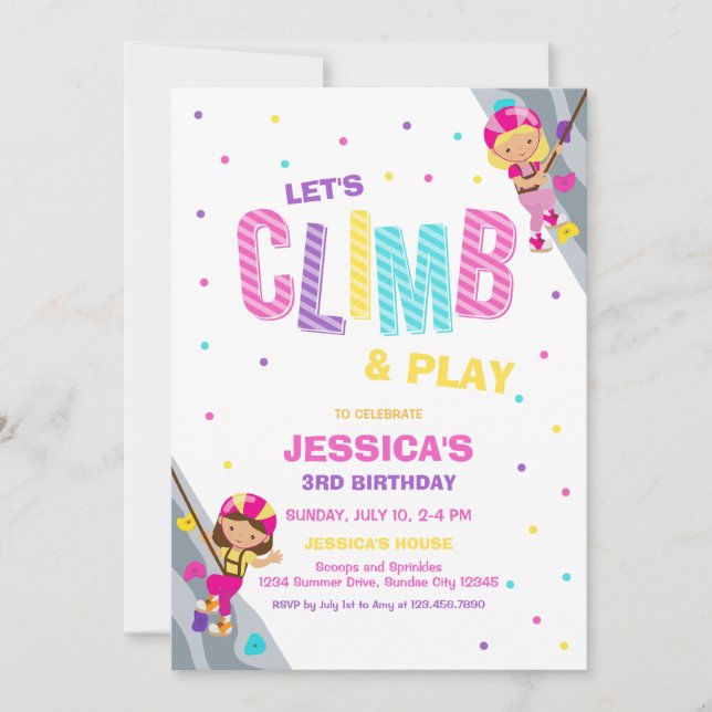 Invitación Let's Climb & Play Climbing Birthday Invitation (Anverso)