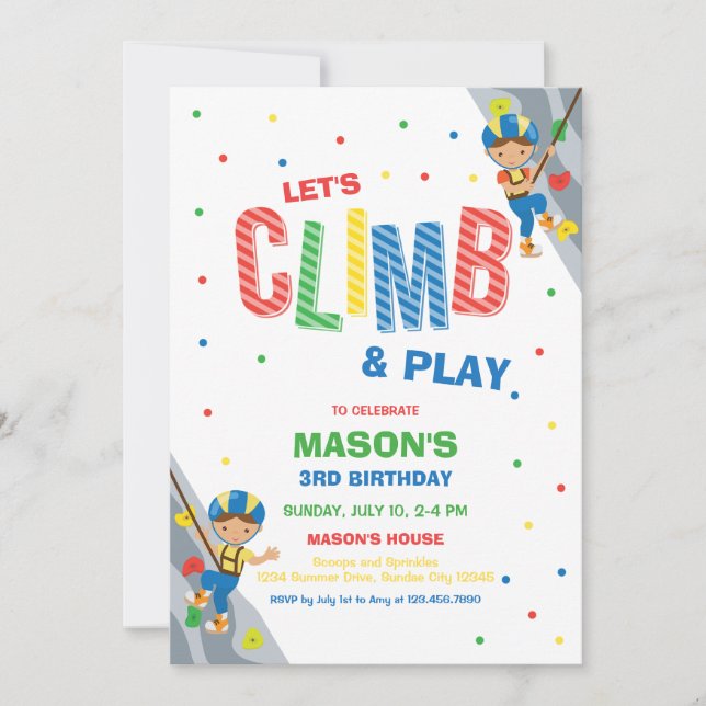 Invitación Let's Climb & Play Climbing Birthday Invitation (Anverso)