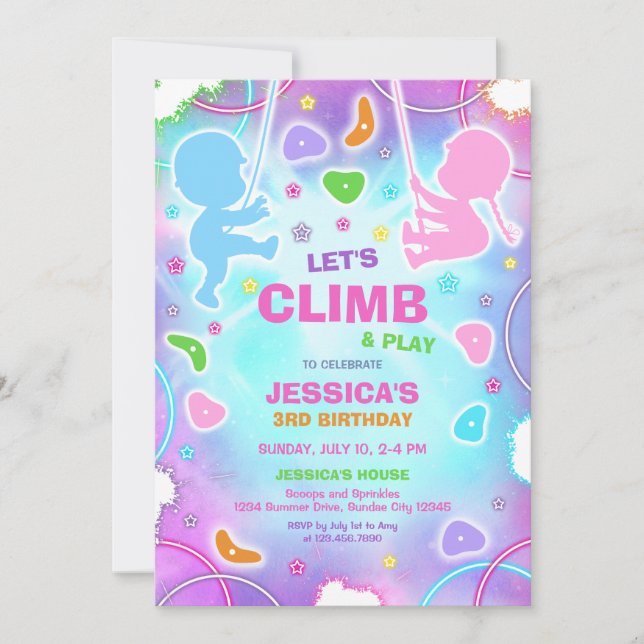 Invitación Let's Climb & Play Climbing Birthday Invitation (Anverso)