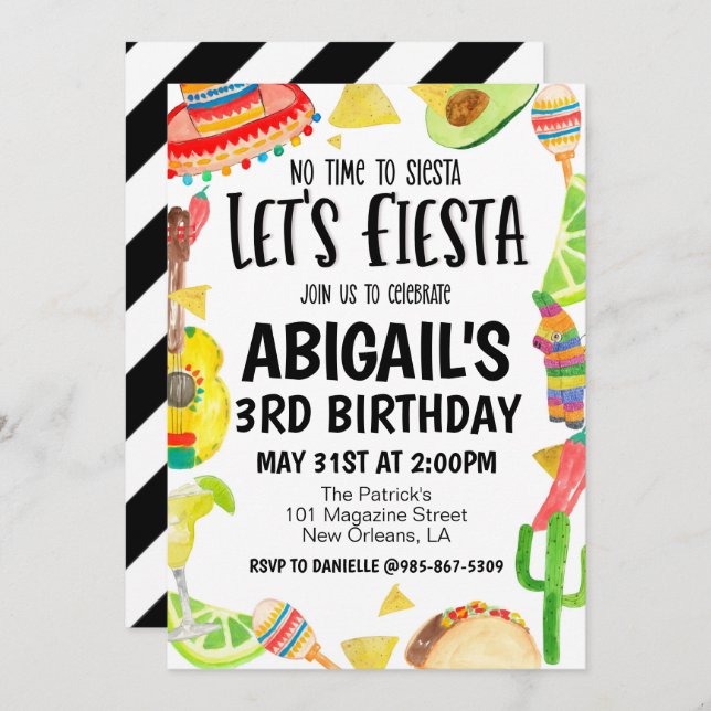 Invitación Let's Fiesta Birthday Party Invitation (Anverso / Reverso)