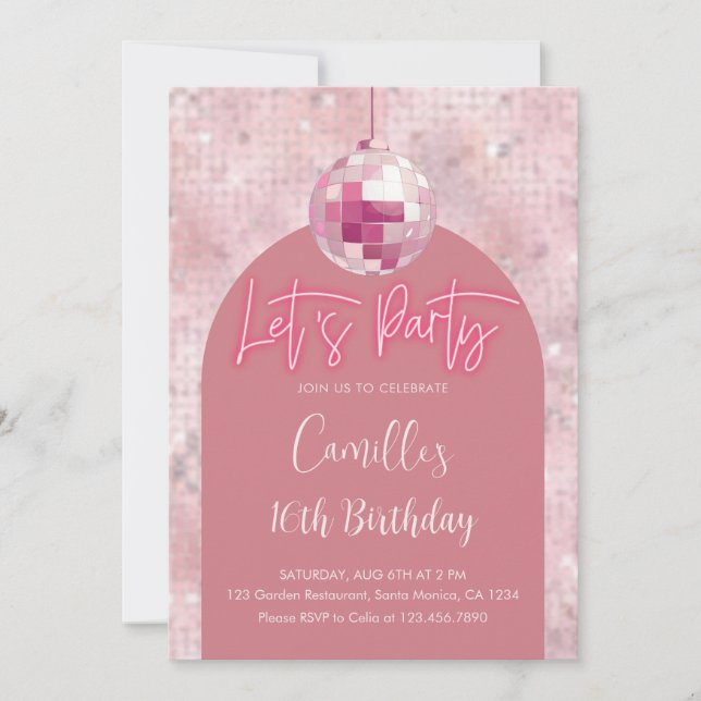Invitación Let's fiesta Disco Ball Cumpleaños (Anverso)