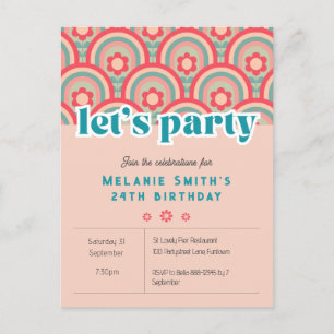 Invitación "Let's Fiesta" niño retro de flores, ro