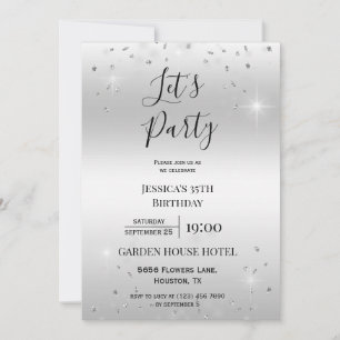 Invitación "Let's Fiesta" Purpurina de Plata y Sparkles Cumpl
