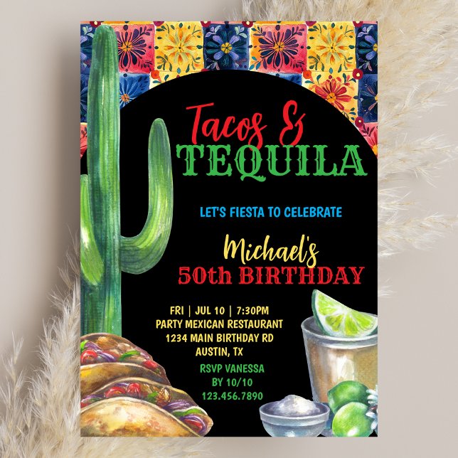Invitación Let's Fiesta Tacos & Tequila Mexican 50th Birthday (Subido por el creador)