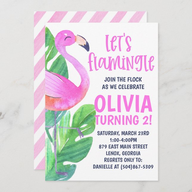 Invitación Let's Flamingle! Birthday Party Invitation (Anverso / Reverso)