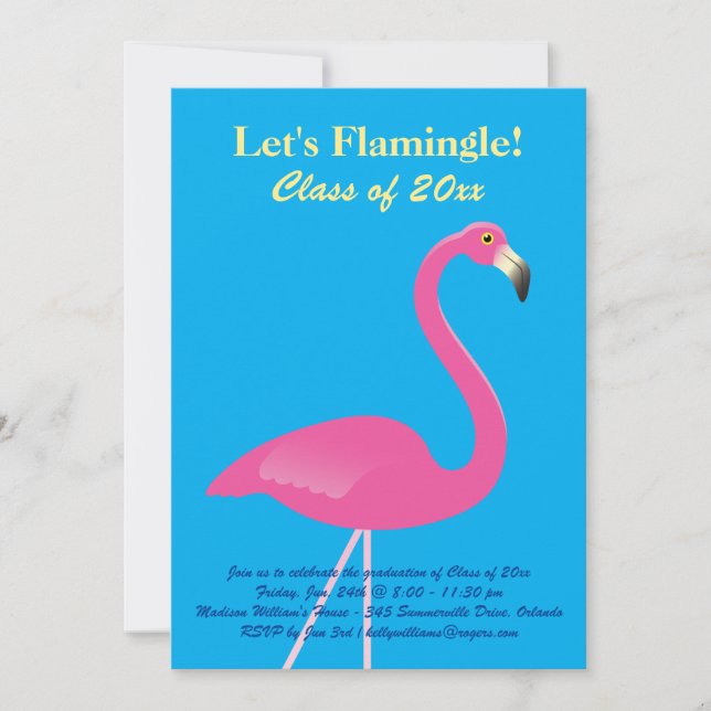 Invitación Let's Flamingle Class of 2019 Graduation - Blue (Anverso)