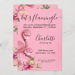 Invitación Lets Flamingle Flamingo rosa tropical Cumpleaños