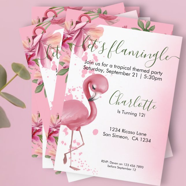 Invitación Lets Flamingle Flamingo rosa tropical Cumpleaños (Subido por el creador)