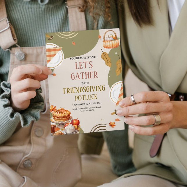 Invitación Let's Gather Friendsgiving Potluck Thanksgiving  (Let's Gather Friendsgiving Potluck Thanksgiving Invitation  party friends )