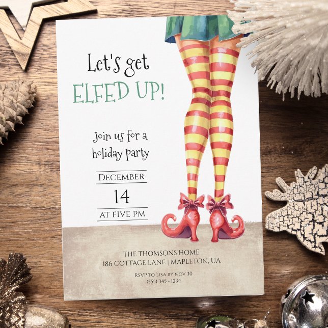 Invitación Let's Get ELFED UP! Fun Curly Shoes Holiday Party  (Subido por el creador)