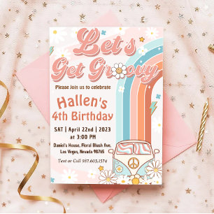 Invitación Let's Get Groovy Retro Boho Daisy Rainbow Birthday