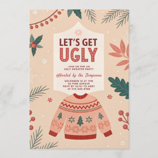 Invitación Let's Get Ugly Retro Christmas Ugly Sweater Party