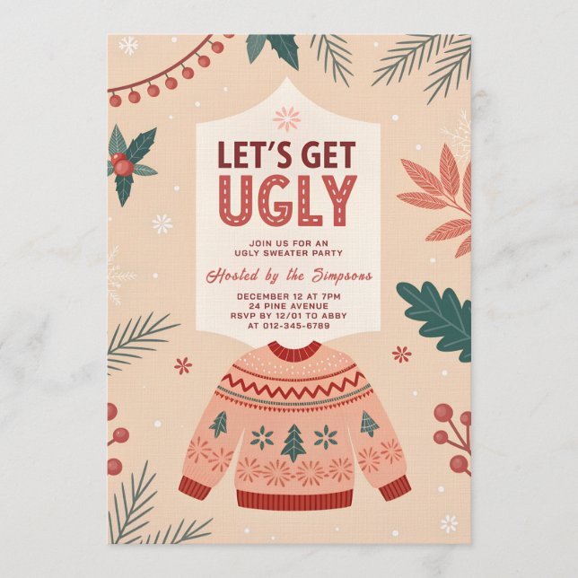 Invitación Let's Get Ugly Retro Christmas Ugly Sweater Party (Anverso)