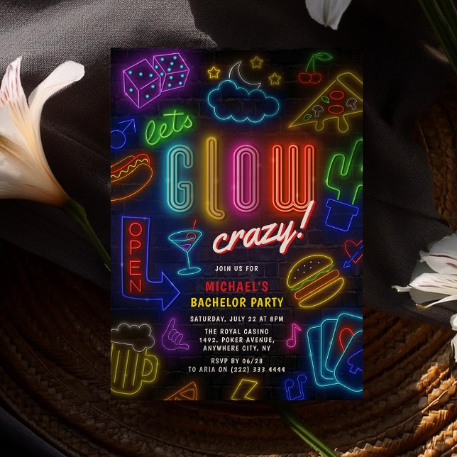 Invitación Let's GLOW Crazy' Neon Casino Bachelor Party (Subido por el creador)