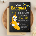 Invitación Let's Go Bananas Kids Birthday Party<br><div class="desc">Amaze your guests with this unique theme birthday party invitation featuring a smiling banana with modern typography against a chalkboard background. Simply add your event details on this easy-to-use template to make it a one-of-a-kind invitation. Flip the card over to reveal an elegant stripes pattern on the back of the...</div>
