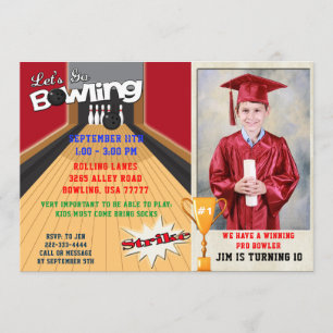 Invitación Let's Go Bowling Red Boys Birthday Photo Invite