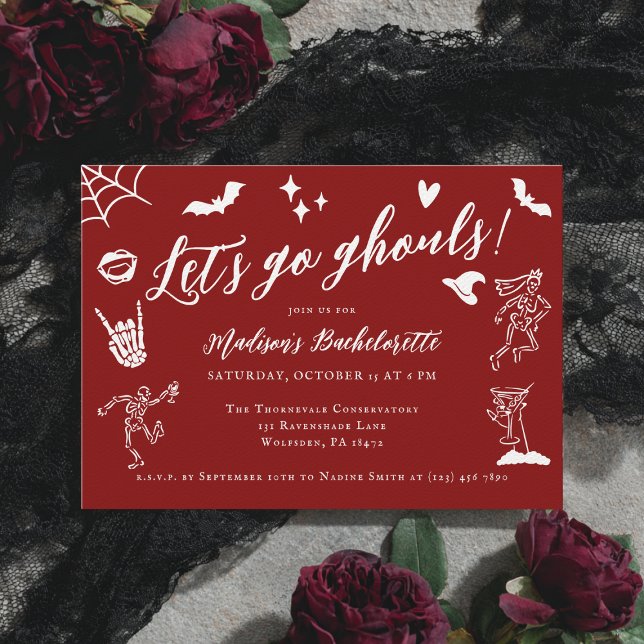 Invitación Let's Go Ghouls Spooky Whimsical Red Bachelorette (Subido por el creador)