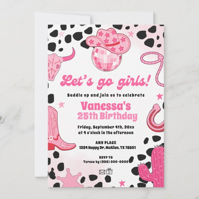 Invitación Let's go Girls Disco Cowgirl Space Rodeo Birthday (Anverso)