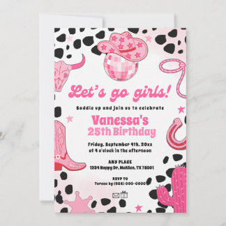 Invitación Let's go Girls Disco Cowgirl Space Rodeo Birthday