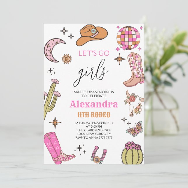 Invitación Let's Go Girls Disco Rodeo Wester Cowgirl birthday (Anverso de pie)