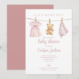 Invitación Lets Hang Out Pink Girl Clothesline Baby Shower