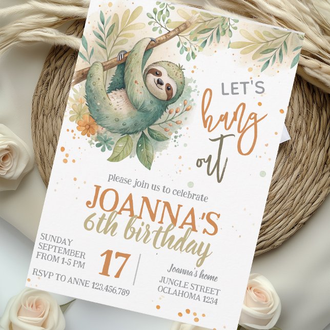 Invitación Let's hang out sloth kids birthday (Subido por el creador)
