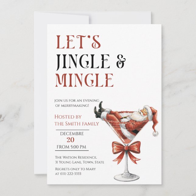 Invitación Let's Jingle and Mingle, Santa christmas Party (Anverso)