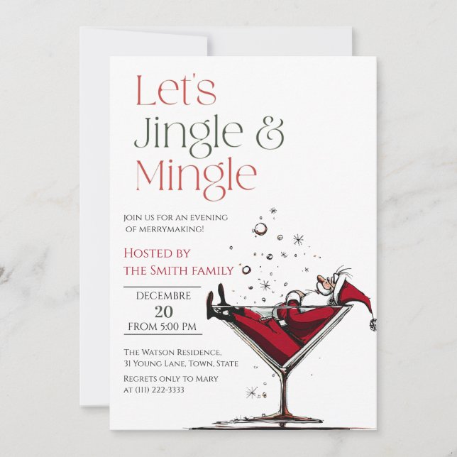 Invitación Let's Jingle and Mingle,  Santa Cocktail  (Anverso)