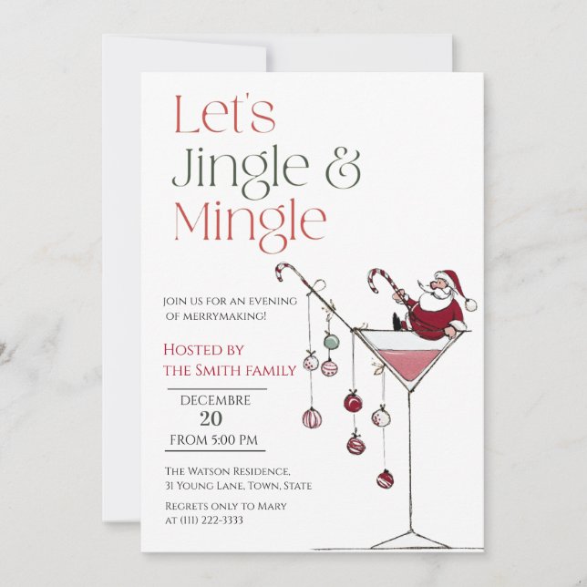 Invitación Let's Jingle and Mingle,  Santa Cocktail christmas (Anverso)