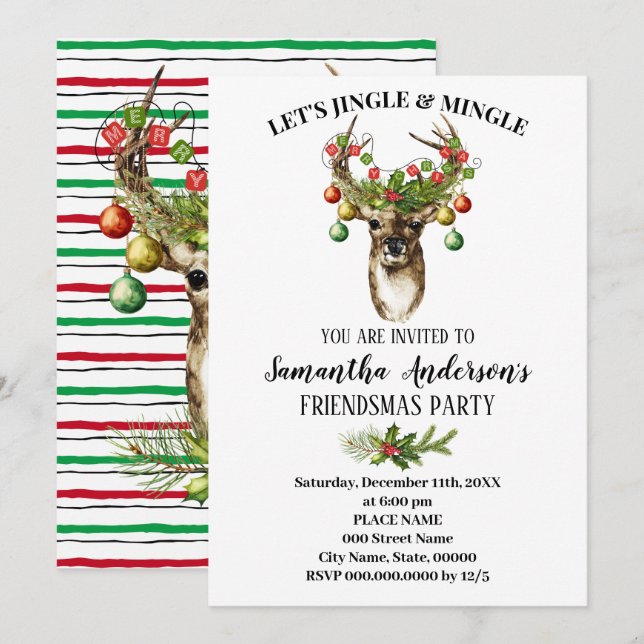 Invitación Lets Jingle & Mingle Friendsmas Navidades Fiesta (Anverso / Reverso)