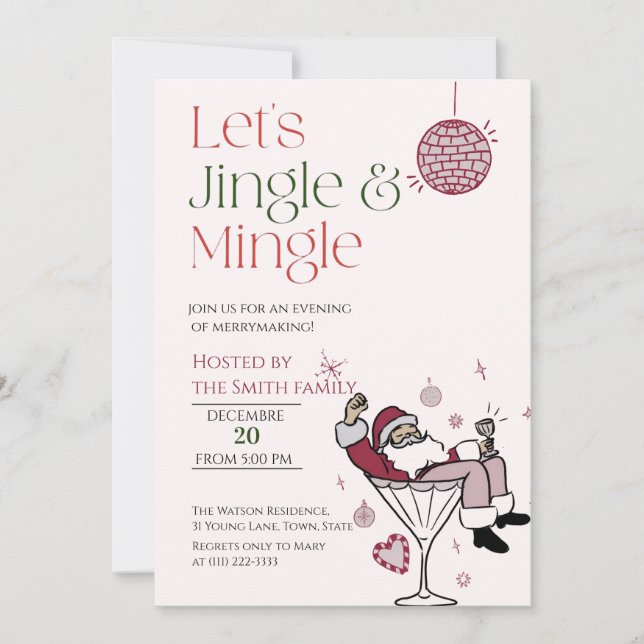 Invitación Let's Jingle y Mingle, Fiesta de cócteles de Santa (Anverso)