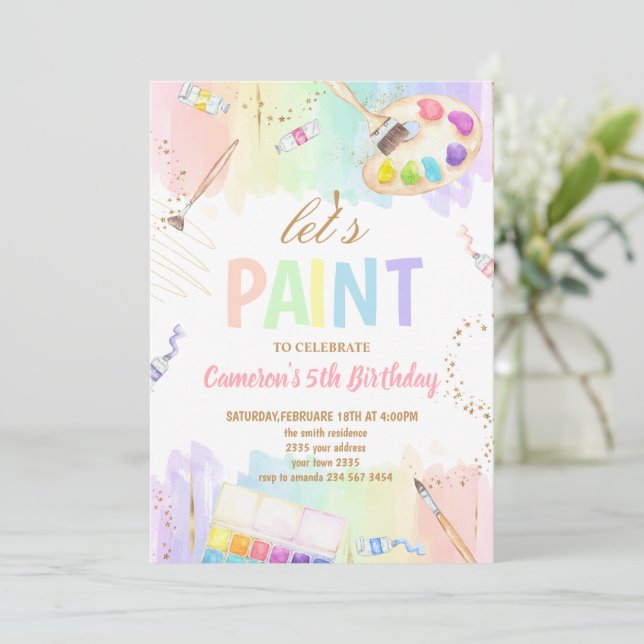 Invitación Let's Paint Art Painting Birthday Party (Anverso de pie)