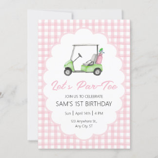 Invitación Let's Par - Fiesta de cumpleaños de golf Tee Pink