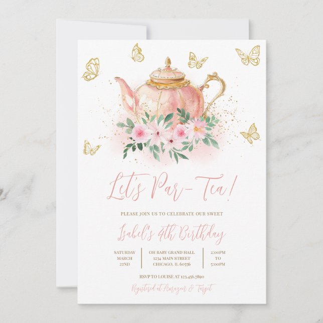 Invitación Let's Par-tea Garden Tea Fiesta Birthday (Anverso)