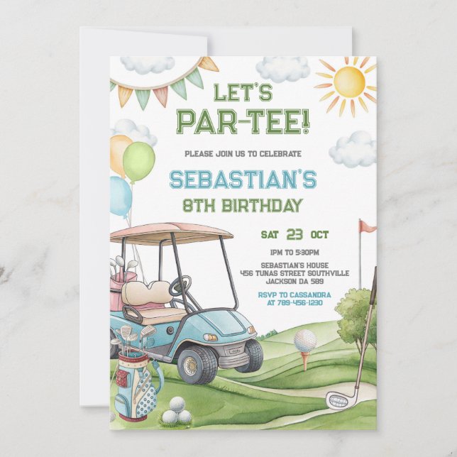 Invitación Let's Par Tee Golf Birthday Invitation (Anverso)