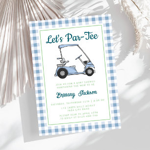 Invitación Let's Par Tee Golf Blue Checkered Boy Baby Shower