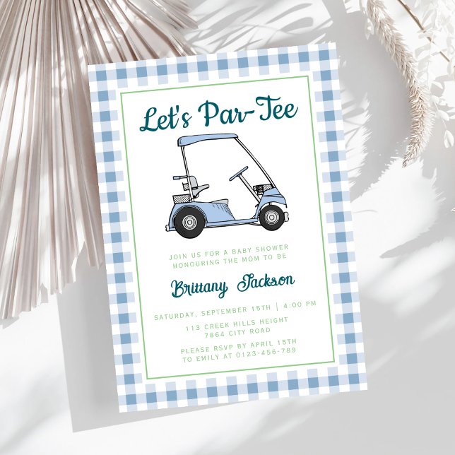 Invitación Let's Par Tee Golf Blue Checkered Boy Baby Shower (Subido por el creador)
