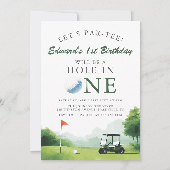 Invitación Let's Par-Tee Golf Buggy Fun 1st Birthday (Anverso)