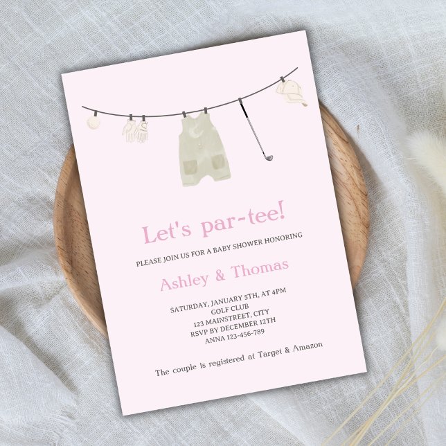 Invitación Let's Par-Tee Golf Chica Baby Shower (let's par-tee golf baby shower invitation baby girl)