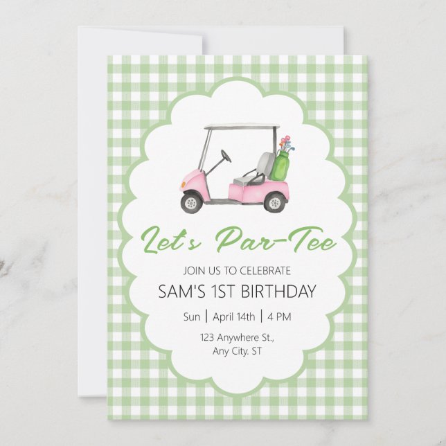 Invitación Let's Par - Tee Green Golf Birthday Party (Anverso)