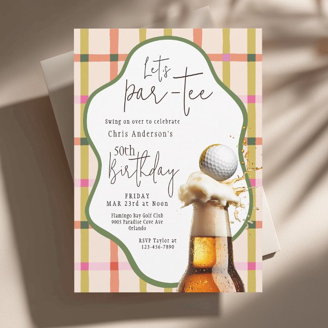Invitación Let's Par-Tee Retro Plaid Whimsical Birthday (Available in both printed and instant download digital formats.)