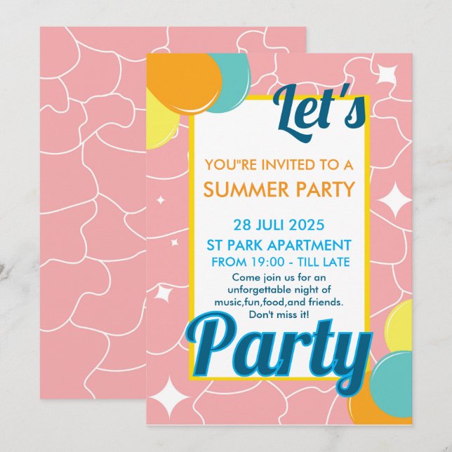 Invitación let's party (Anverso / Reverso)